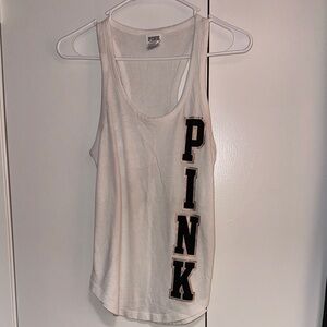 Victoria's Secret White Tank Top with Black 'PINK' Lettering